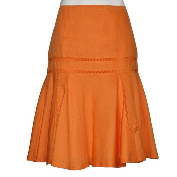 LAUREN Ralph Lauren Fit and Flare Orange Linen Skirt Size 4 - Picture 1 of 9